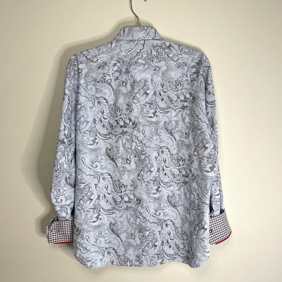 Luchiano Visconti Blue Gray & Red Paisley Design Long Sleeve Shirt Size Medium - Picture 2 of 16